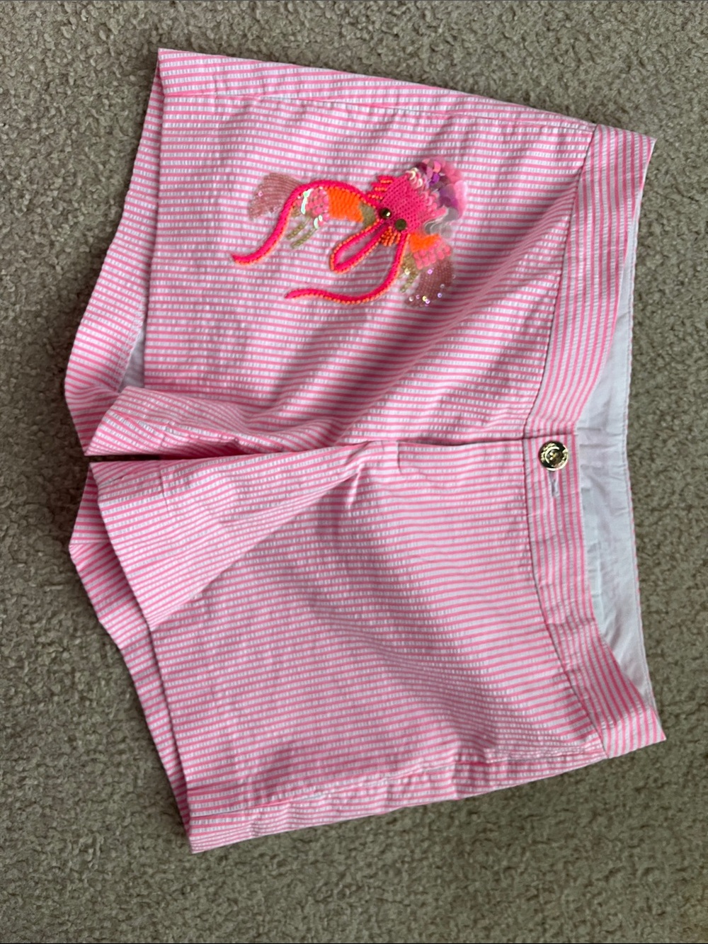 Lilly Pulitzer Pink and White Striped High Waist Shorts with Sequin Octopus